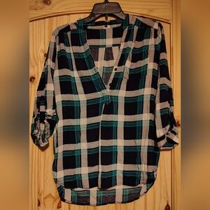 Fun 2 Fun Teal and Black Plaid Button Down Shirt